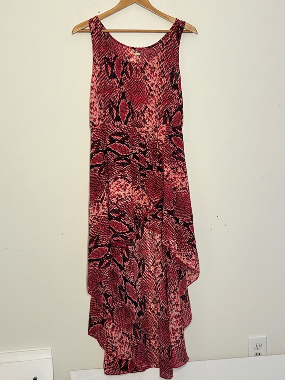 Ali & Kris Size M Mauve Snake Print Ruffle Wrap Midi Dress